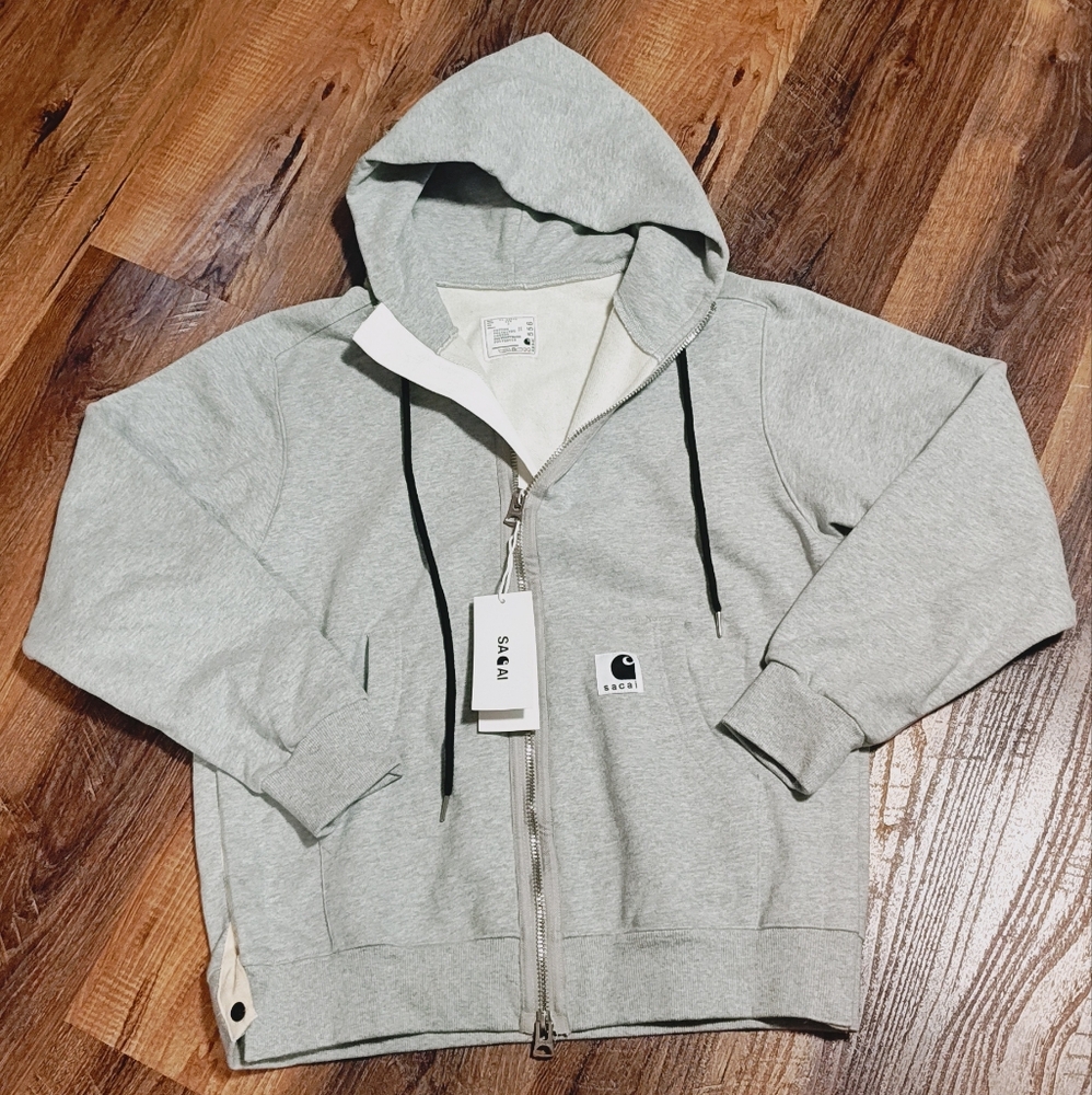 Sacai Gray Sweatshirt with Ribbed Cuffs